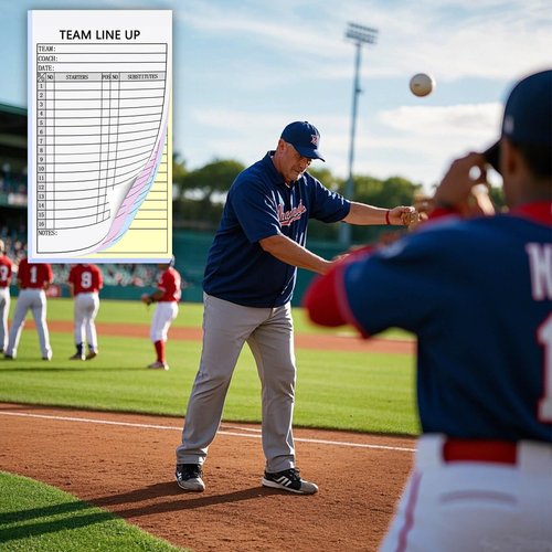 XUEJITECH 30 Sets Baseball/Softball Lineup Cards, 4-Part Carbonless Copies with Tearing Line, 30 Games with 16 Player Roster Lineup Sheet for Coaches, Team, Sports