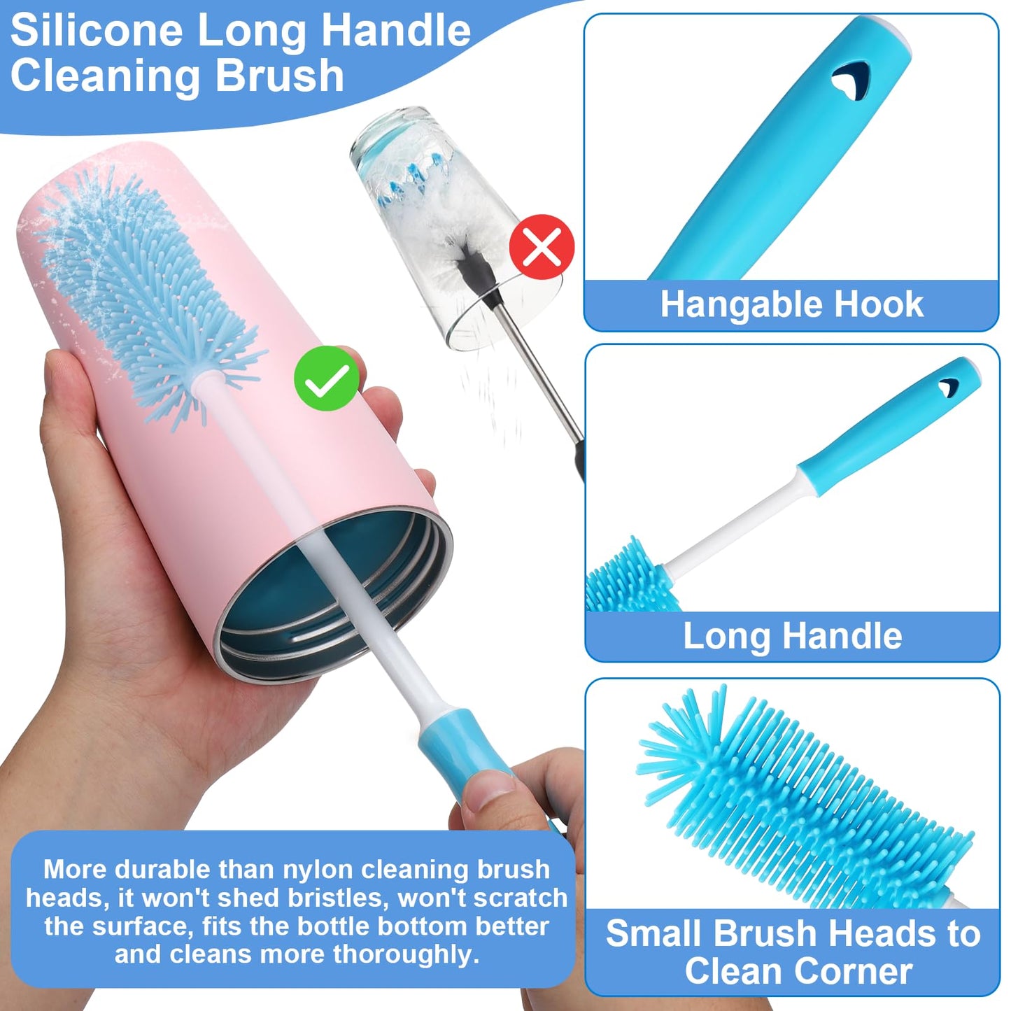 XANGNIER 5 Pcs Water Bottle Cleaner Brush Set for Owala Smooth Sip Slider Coffee Tumbler 12oz& 20oz,Silicone Boot Protector,Multifunctional Bottle Brush and Straw Cleaner Brush