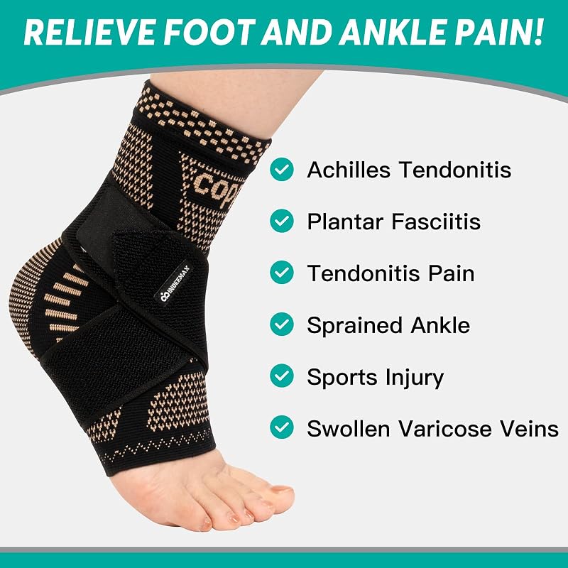 Ankle Brace for Sprained Ankle - Copper Infused Compression Sleeve 2 Pack, 2XL, Black
