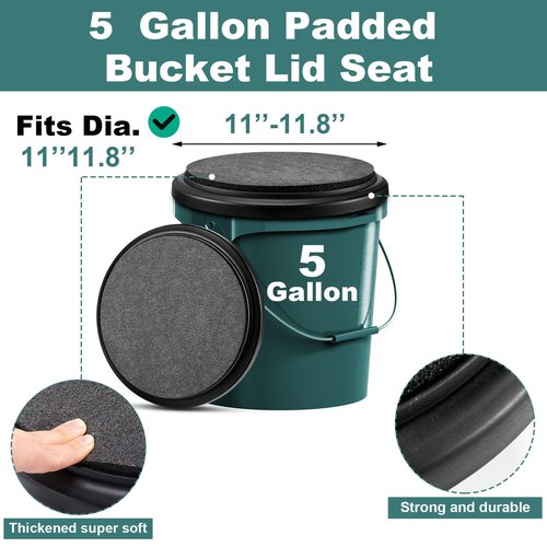 Wenqik 4 Pieces 5 Gallon Buckets Seat Bucket Lid Seat Black Padded Lid with Soft and Thick Cushion for Outdoor Sport Skiing Camping Fishing Picnic Indoor Not Include Bucket