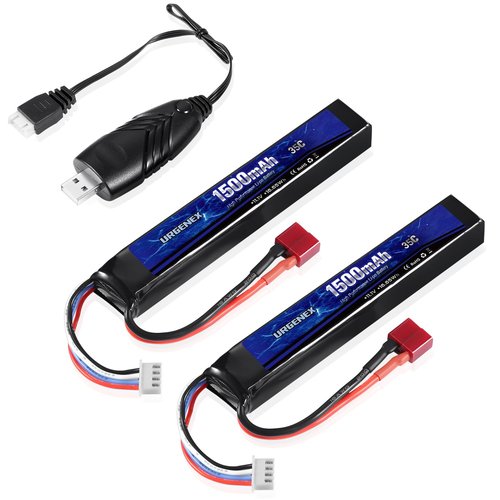 URGENEX Airsoft Battery 11.1V 1500mAh 35C High Discharge Rate Lipo Pack with Deans T Plug Rechargeable 3S Lipo for Airsoft Model Guns