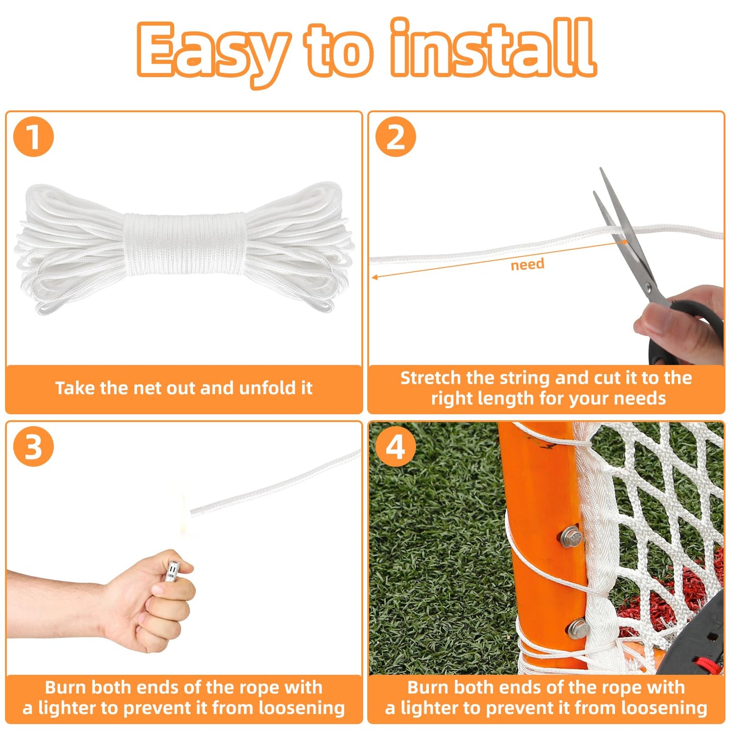 2 Pcs Lacrosse Goal Net Lacing Cord 115ft/35m Long, 4mm Thick, Lacrosse Net Rope for Lacrosse Hockey Soccer Backstop Cage Net Backyard Collegiate High School Youth, Net Not Include