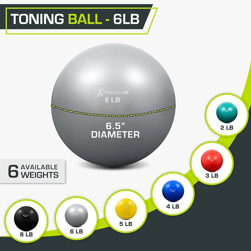 ProsourceFit Weighted Toning Balls for Pilates & Strength Training - 6 lb x2, Silver