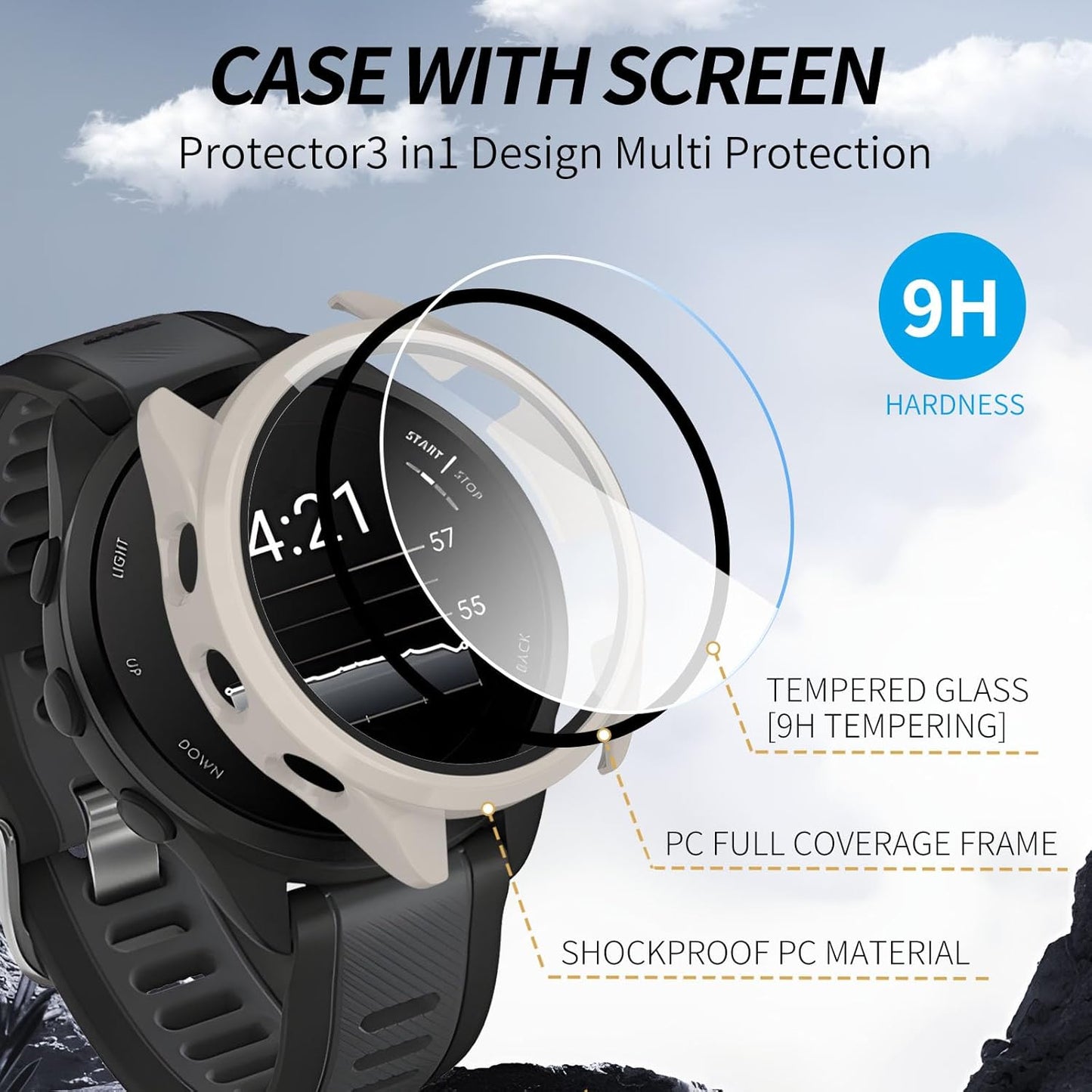 2 Pack for Garmin Forerunner 165 &165 Music Screen Protector Case [Full Coverage], Hard PC Bumper All-Around Protective Accessories for Garmin Built-in Tempered Glass Film
