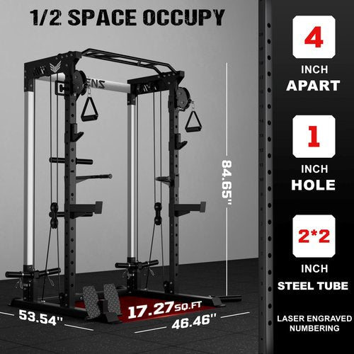 JELENS Power Cage, 2000LBS Multi-Function C21 Power Rack with Dual Pulley Cable Crossover System, All-in-One Squat Rack with More Training Attachments