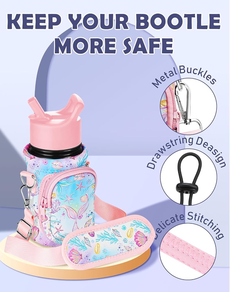 Miss Adola Pink Fishtail Water Bottle Carrier, 10-18 Oz Neoprene