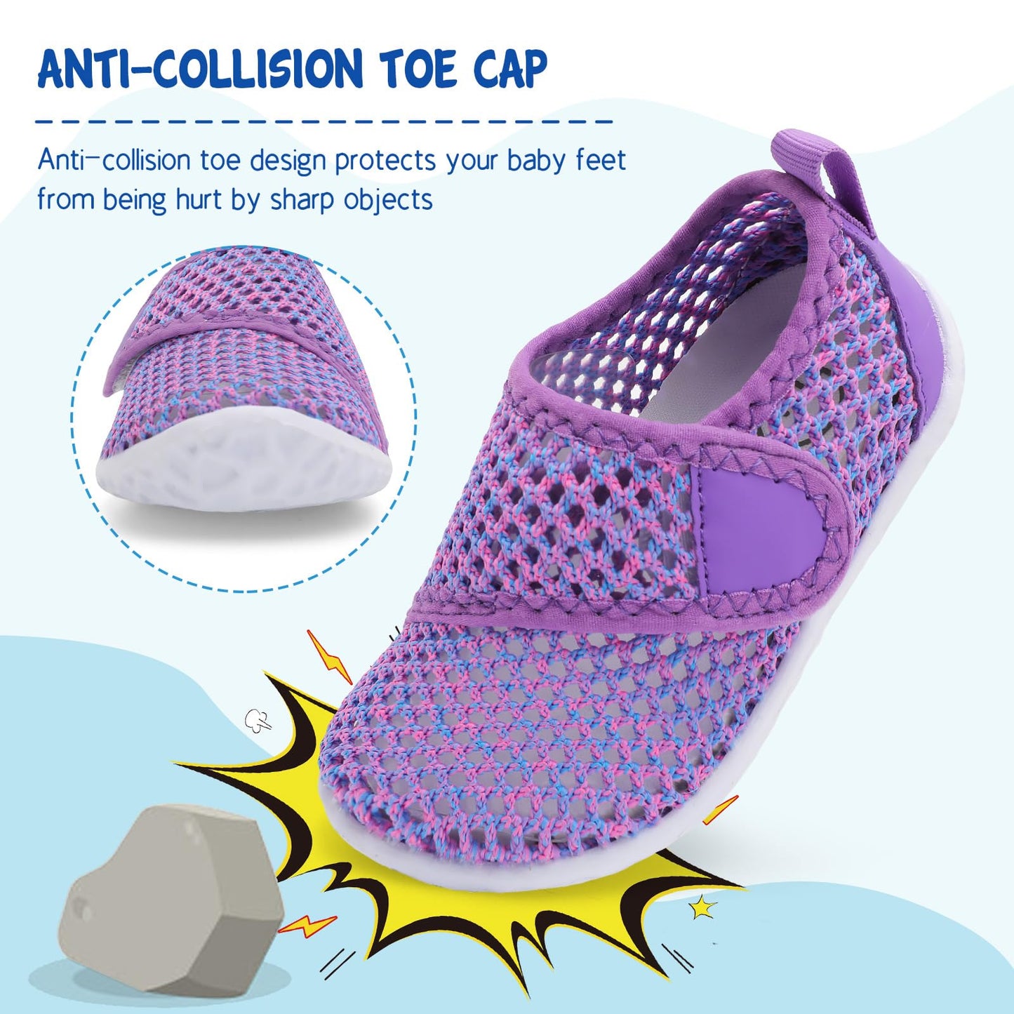 LeIsfIt Girls Boys Water Shoes Kids Aqua Socks Toddler Quick-Dry Beach Swimming Shoes Lightweight Breathable Non-Slip Summer Shoe, Purple, 11 Toddler