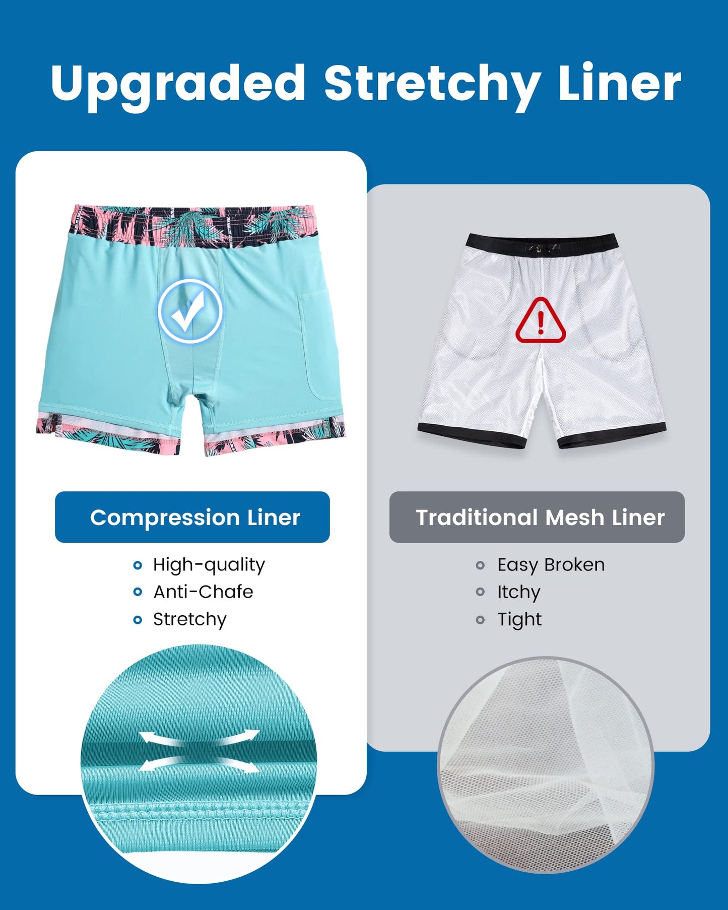 maamgic Mens Swim Trunks with Compression Liner 5 Inch, Quick Dry Bathing Suit with Zipper Pockets, Stretch No-Chafing Swim Shorts, Pink- Black Palm Small