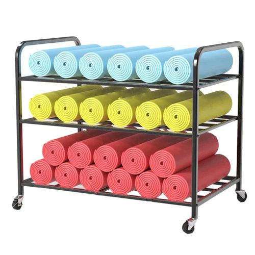 Storage Holder Home Gym Large Yoga Mat Storage Cart Rack with Wheels, 3 - Layers Metal Workout Organizer for Yoga Mat Display & Home Exericse Display Stand(Black)