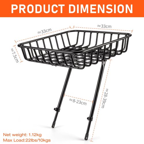 CXWXC Bike Basket Rack - Large Front Bicycle Basket with Struts - Front Mount Aluminium Bike Basket Large Capacity