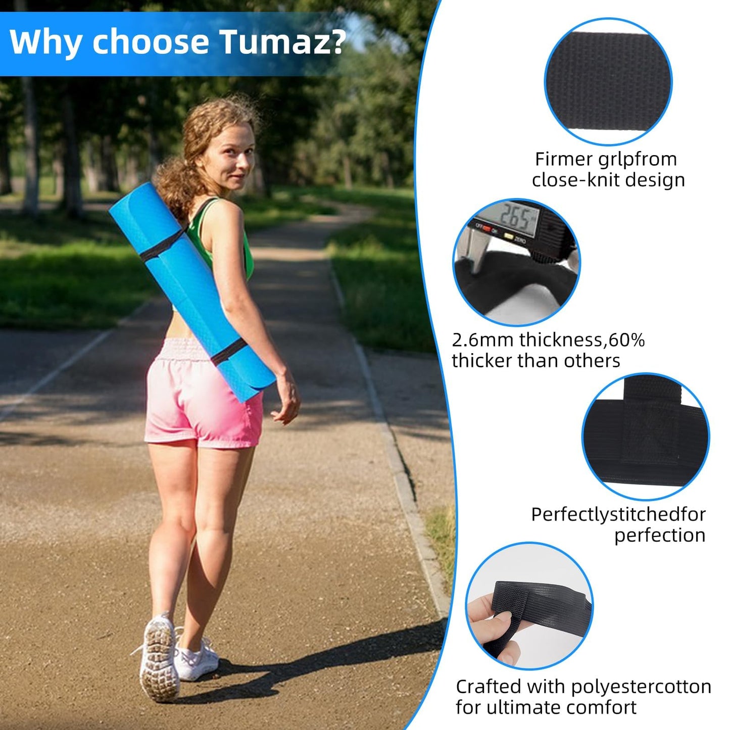 2PCS Black Yoga Strap for Carrying Mat, 23.3 X 0.98 Inch Yoga Mat Strap for Carrying Easy-Cinch, Adjustable Yoga Mat Holder, Yoga Sling Mat Strap for Most Size with Thick Comfy (Yoga Mat Not Included)