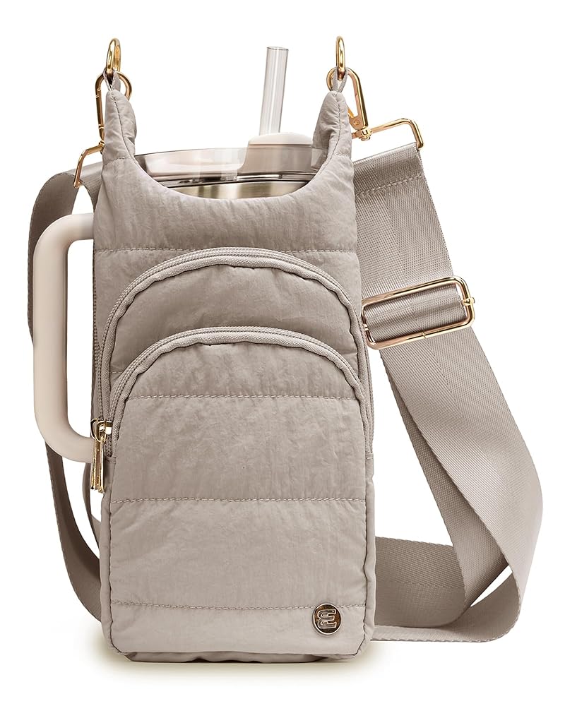 Water Bottle Holder with Strap 20-40 oz | Crossbody Bag in Mocha Brown