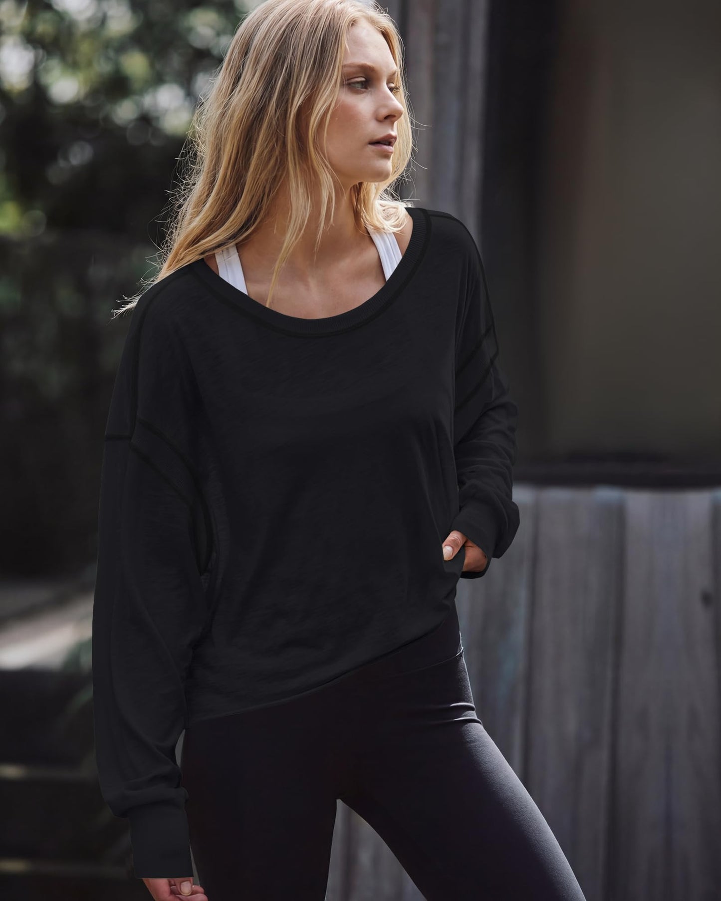 Gacaky Womens Open Back Loose Workout Tops Backless Long Sleeve Athletic Shirt Running Crop Top Gym Dance Tee Black S