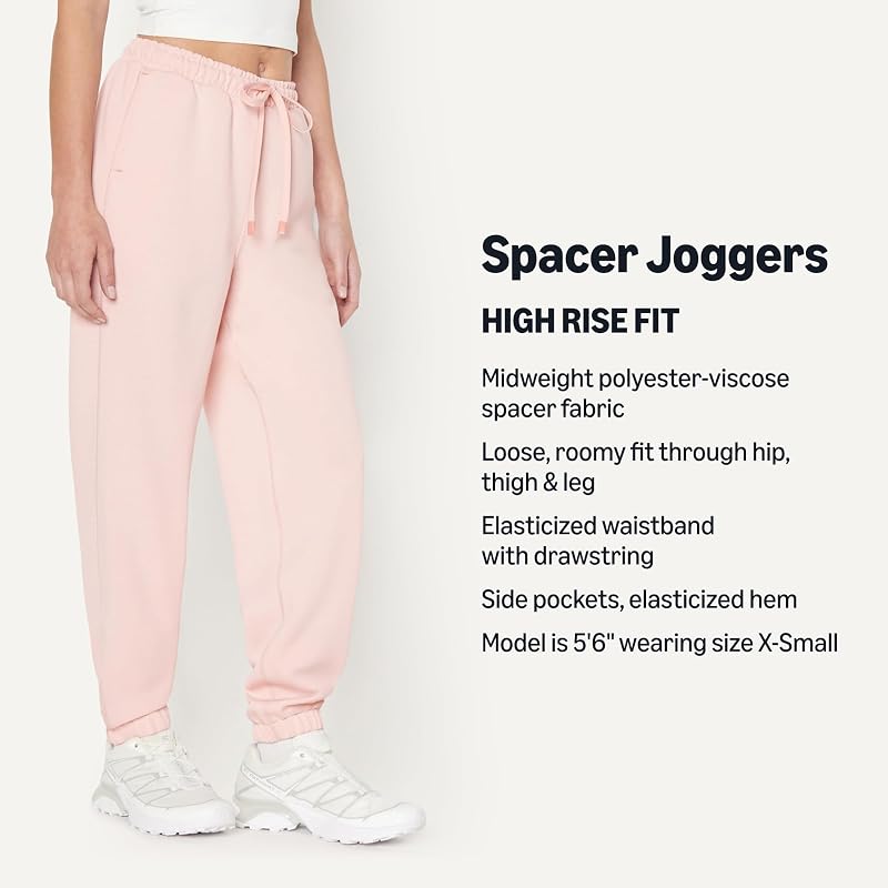 Dusty Pink Large Amazon Essentials Women's High Rise Loose Fit Jogger Pants