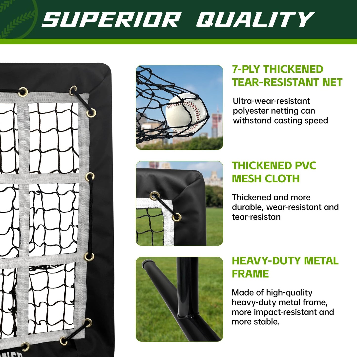 9 Hole Pitching Net, Heavy-Duty Baseball Net with Strike Zone for Pitching and Hitting, Height Adjustable Training Equipment with 9 Pocket Pitching Target for Baseball & Softball Practice