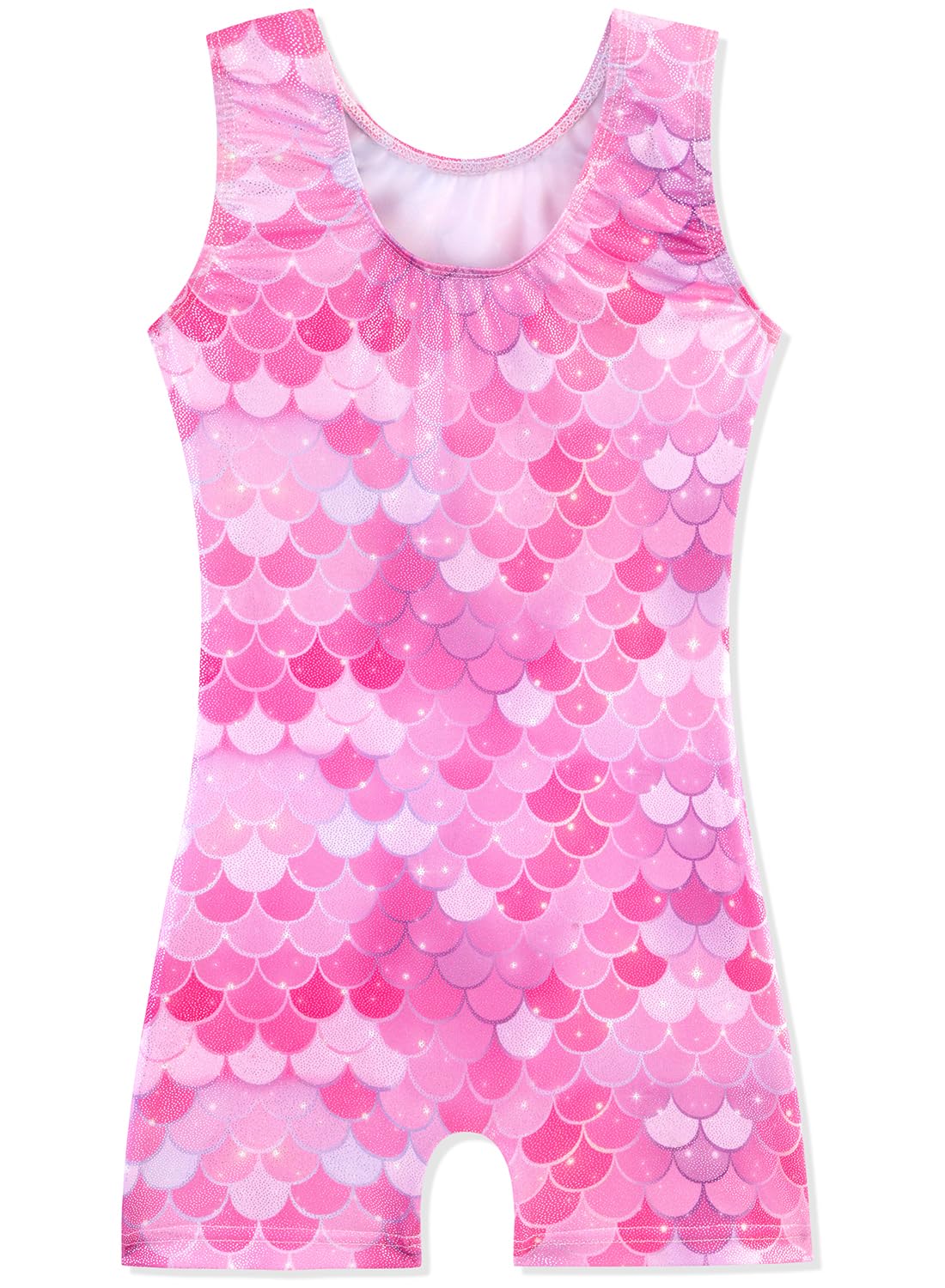HOZIY Girls Gymnastics Leotards 5t Size 5-6 Years Kids Tumbling Outfit Biketard Dance Clothes with Shorts Sparkly Shiny Glitter Sparkle Pink Mermaid