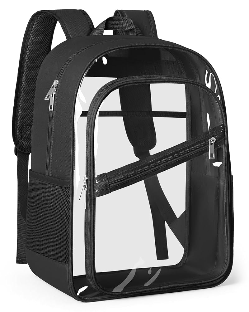 XL Black Clear Backpack - Heavy Duty PVC Bookbag with Reinforced Straps (Xl-black+X-Large)