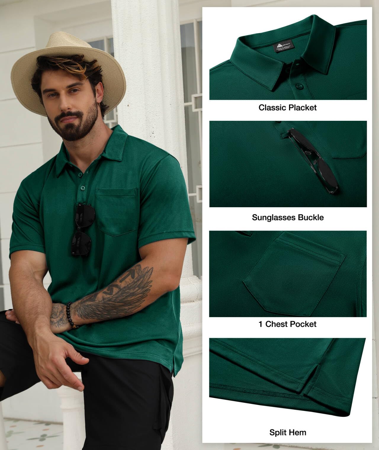 SCODI 5 Pack Mens Pocket Polo Shirts Short Sleeve Multipack Golf Shirt for Men Moisture Wicking Casual Athletic Work T-Shirts White ForestGreen Lightkhaki Yellow Orange XL