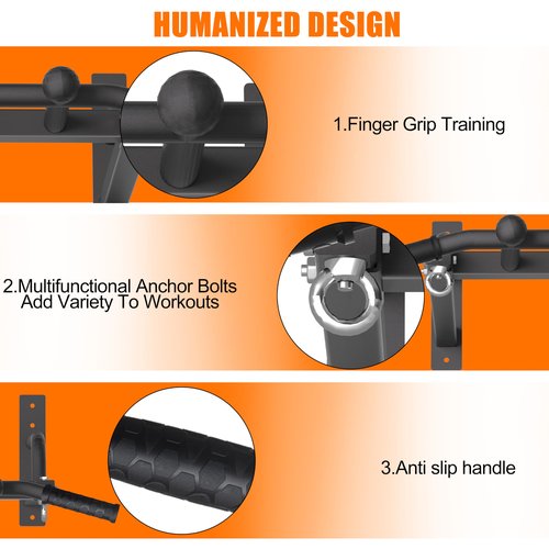 HWOOUSA Wall Mounted Pull Up Bar, Heavy Duty Chin Up Bar, Multi Grip PullUp Bar for Garage, Basement, Wall Mount - Multifunctional Fitness Bar,Supports up to 800 Lbs