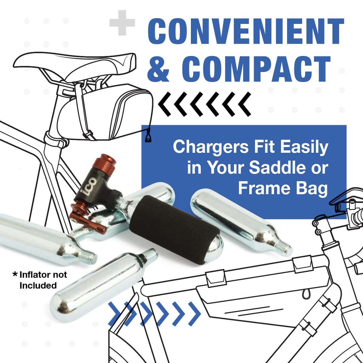 ICO 16g Co2 Cartridges (30 pack), Handheld, Alloy Steel, Food Grade, 100 psi, Automatic, Leak Proof, Two-year Guarantee, Ideal for Bike Tires & Beverage Devices