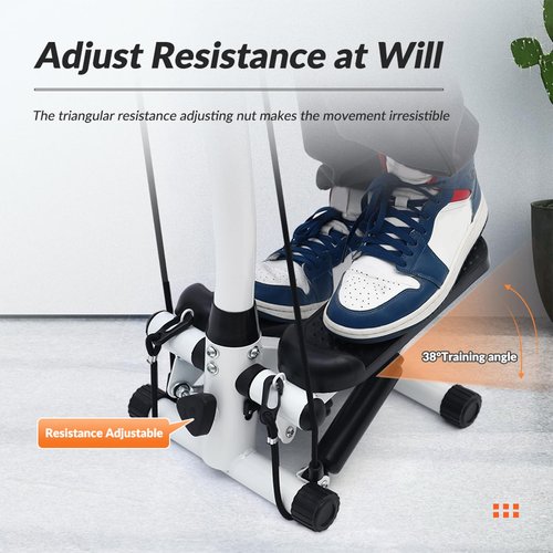 ALSO GO Exercise Stepper Machine with LCD Display Monitor for Home Gym, Portable Stair Stepper Health Fitness Machine Workout Equippment with Handle and Resistance Bands, White