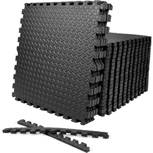 [Upgraded Version] 24"x24" EVA Foam Floor Tiles (1/2" Thick) – Interlocking Gym Mats for Home, Garage, Playroom – Non-Slip, Shock-Absorbent Exercise & Kids Play Mat (Set of 24 pcs,Black)