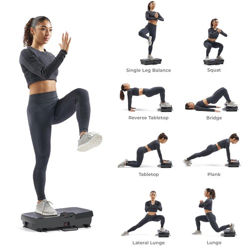 Sunny Health & Fitness FITBOARD Premium 2D Total Body Shaker Platform for Toning, Sculpting & Recovery, Vibration Plate Exercise Machine with Dual Resistance Bands & Wireless Remote ??SF-VP822056