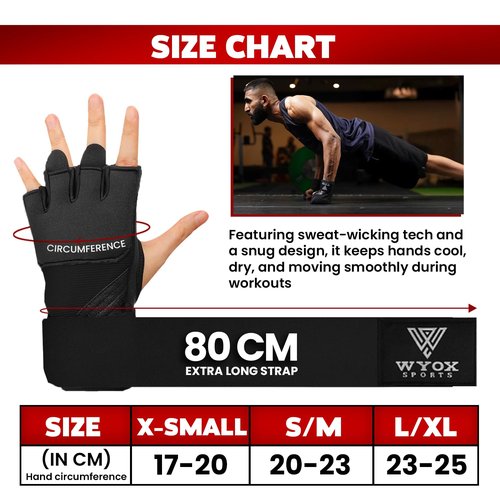 WYOX Gel Boxing Hand Wraps Inner Gloves for Men & Women, 80cm Quick Wrist Straps, Padded Knuckle Protection for Muay Thai Kickboxing, Hand Wraps for Boxing & Martial Arts (Black, S/M)