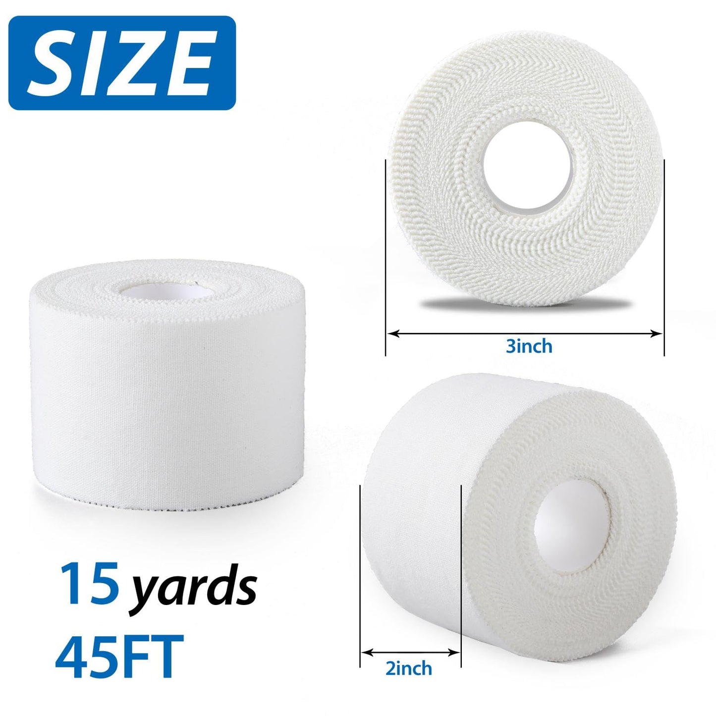 popbob (2 Pack) White Athletic Sports Tape 2 Inch x 15 Yards, Very Strong Adhesive and Hypoallergenic Breathable Cotton Sports Tape for Bats, Tennis and Boxing