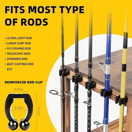 Ghosthorn Fishing Rod Holders for Garage Holds up 10 Rods Wood Pole Rod Rack Tackle Storage Gear and Equipment Fishing Gifts for Men Women