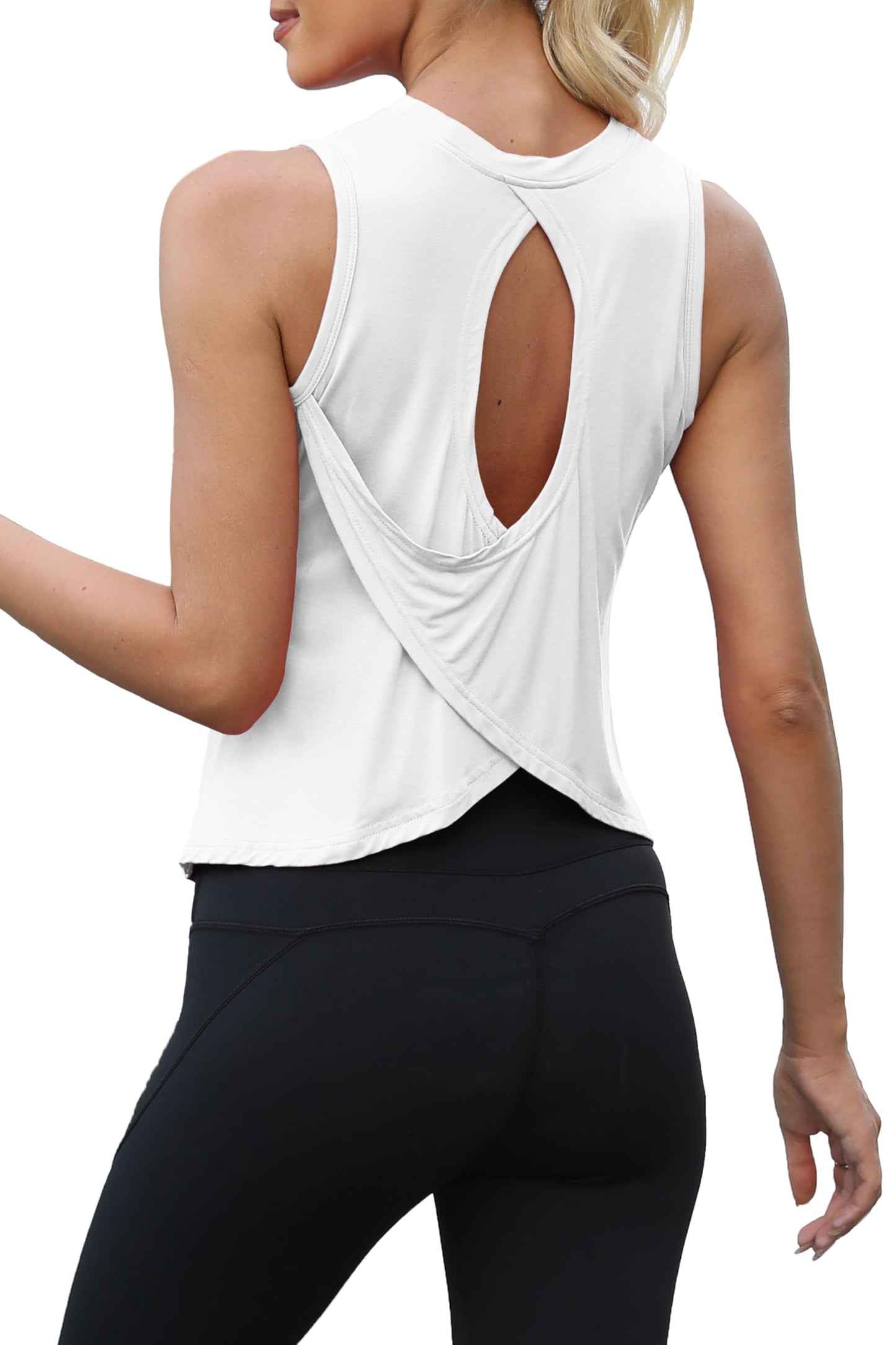 Bestisun Womens Workout Tank Tops Athletic Gym Crop Tops Sleeveless Tennis Sports Dance Clothing for Women White L