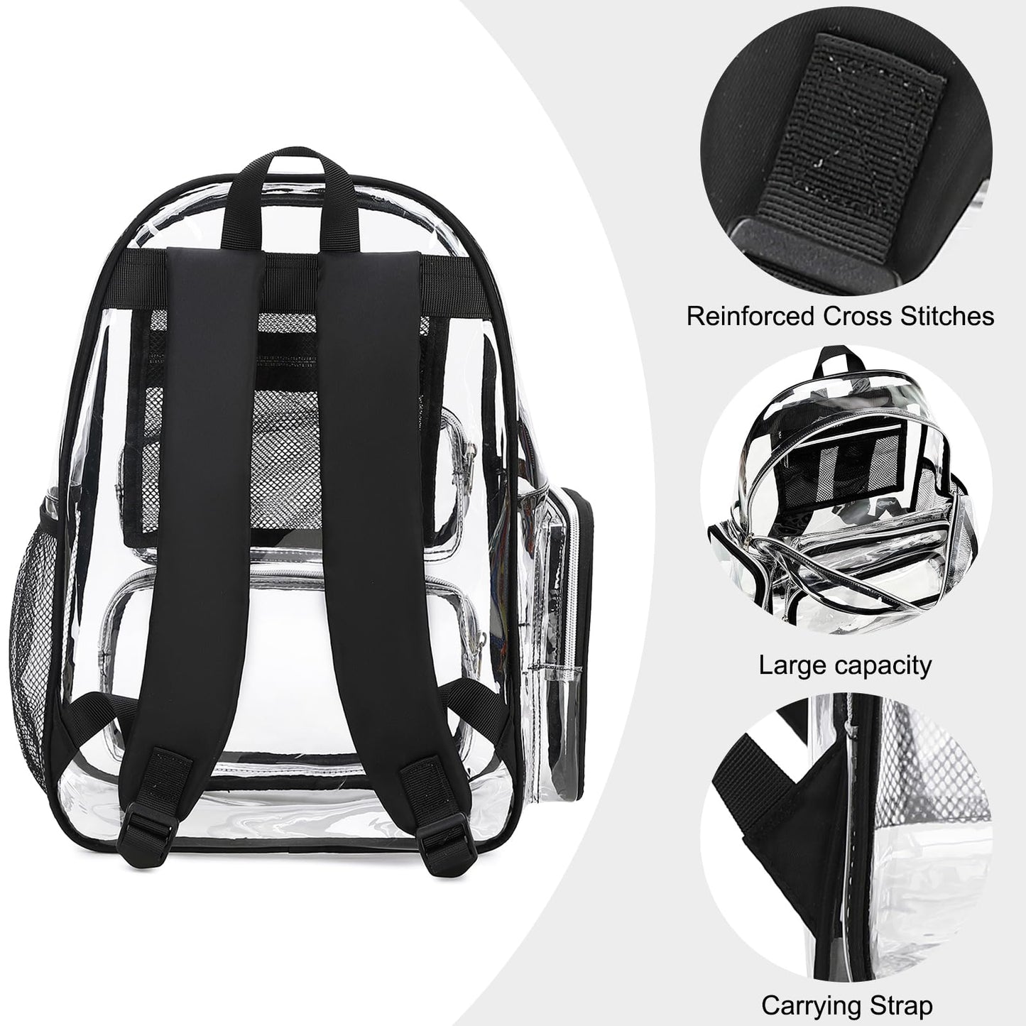 CAMTOP Clear Backpack Heavy Duty Transparent Bag for Stadium Events See Through BookBag for Student School Work Festival Sport Travel (Black)