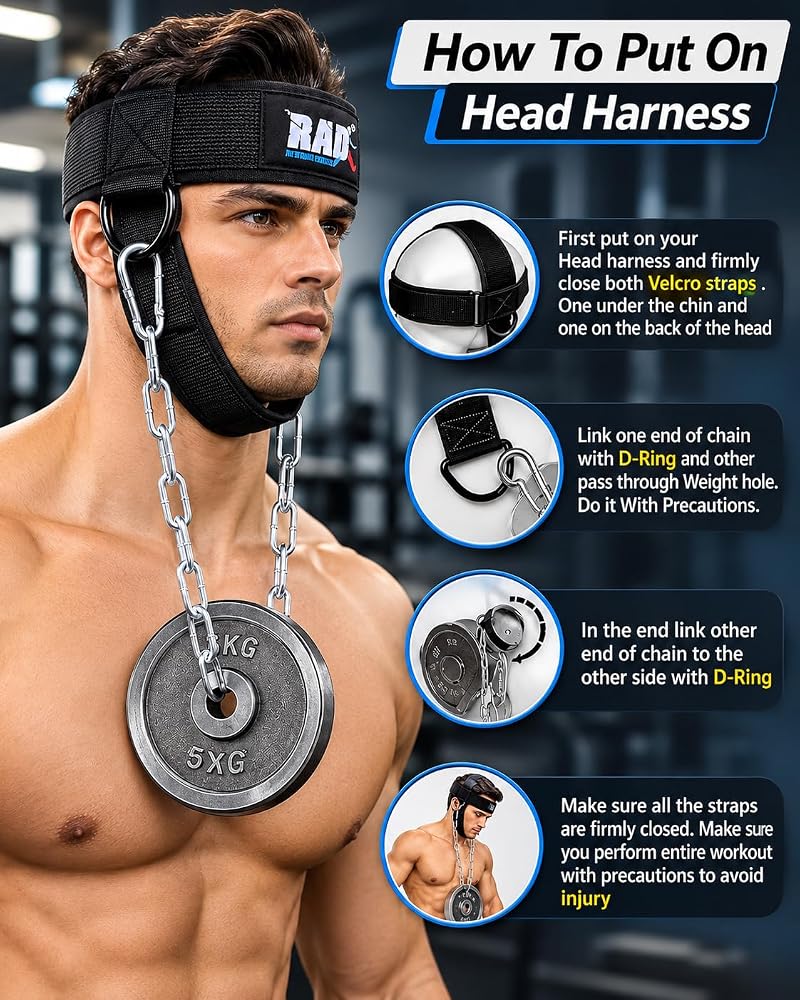 Neck Harness Weight Lifting Strap with Adjustable Steel Chain – 16 oz Neroprene Padding