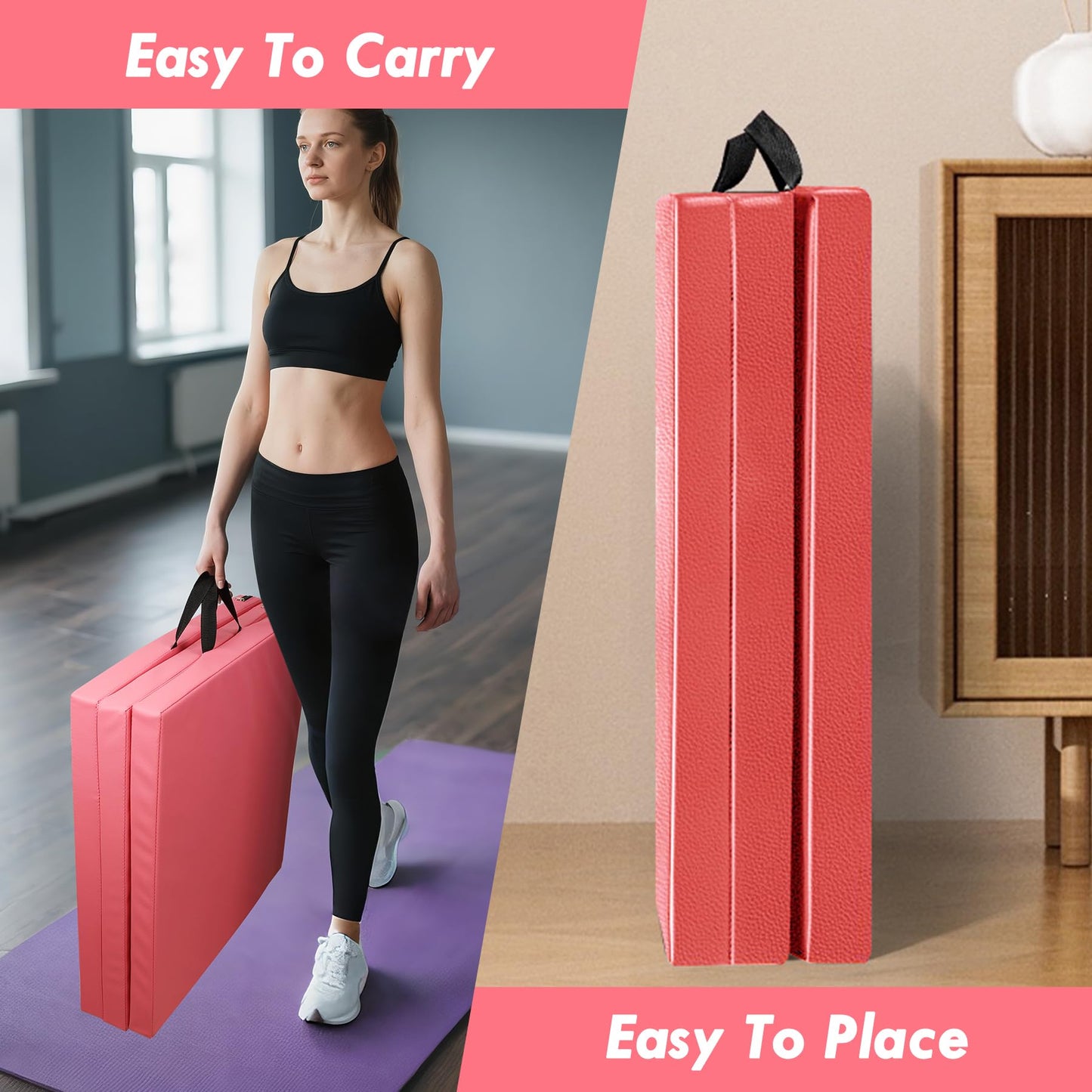 WAWINY 6ft x 2ft Folding Gymnastics Mat - 2-Inch Thick High Density Foam Yoga Mat, Non-Slip Gym Floor Mat for Home Workouts, Pilates & Stretching, Waterproof Oil-Proof Portable Exercise Mat.