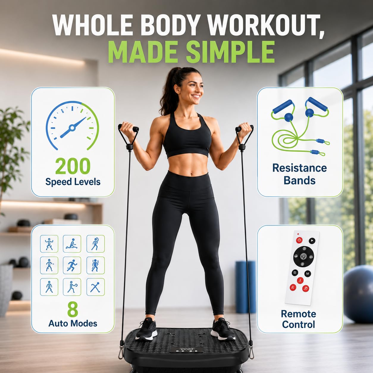 JAVRYK Vibration Plate Exercise Machine with 200 Adjustable speeds and 8 Scientific auto Modes, Compact Foldable Design and Ultra-Quiet Silicone Base for Home Workouts & Lymphatic Drainage