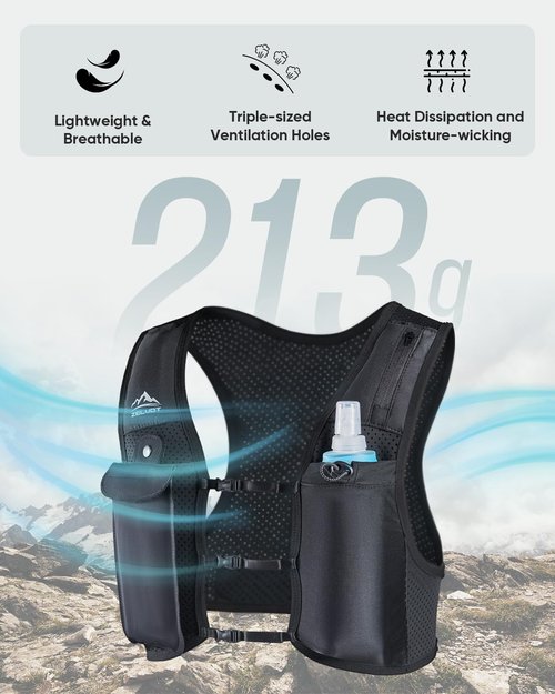 Zelvot Running Vest for Women Men, USA Original Patent, Adjustable Chest Straps Running Hydration Vest with 500ml Soft Flask, Lightweight Breathable Reflective Running Vest for Marathon - M/L