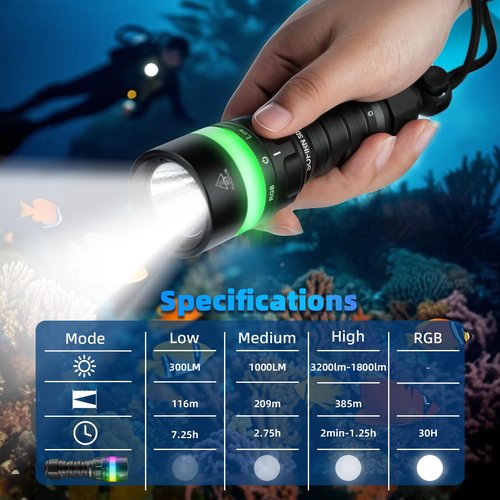 Sofirn SD08 Diving Light, 3200lm Bright Scuba Diving Flashlight, IPX8 Waterproof Rating, Submersible up to 100 Meters, Signal Ring, Easy Twist On/Off, Pro Grade Underwater Gear, Long Runtime