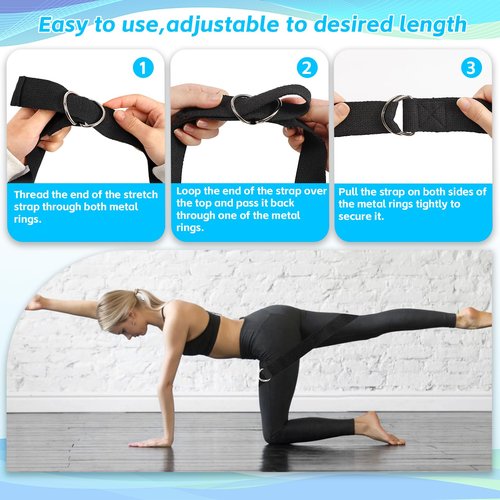 Extrapins 10 Pcs Yoga Strap for Stretching,6 Ft Exercise Adjustable Straps,Yoga Bands with Safe Adjustable D Ring Buckle,Non Elastic Yoga Belt for Pilates Gym Workouts,Physical Therapy,Black (Black)