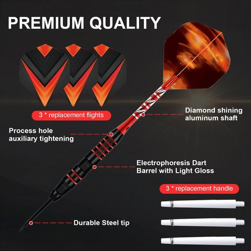 WexyHonMi Set 3 Soft Tip Darts Set, 22 Grams Professional Darts with Aluminum Shafts, Iron Barrel, 3 Replace Plastic Shafts, Carrying Case, for All Levels Player (Red)