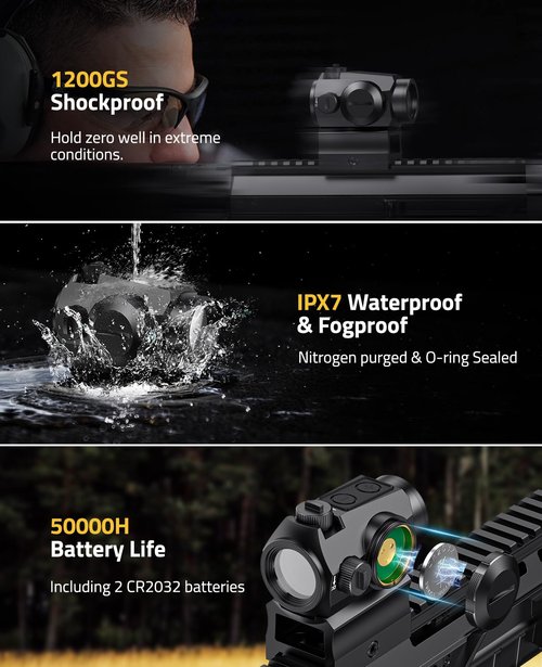 CVLIFE Multiple Reticle 2 MOA Green Dot & 42 MOA Circle, Motion Awake Green Dot Sight 50,000H Battery Life, 1x20mm Optics Scope Sight with Absolute Co-Witness Riser and Low Mount for 21mm Picatinny