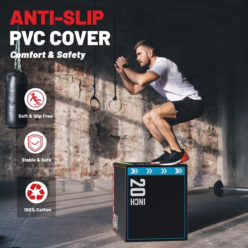 papababe 3-in-1 Plyometric Jump Box Workout Equipment, Box Jumps for Home Gym, Plyo Box Trainer with Anti Slip Surface and High Density Foam, 20x24x30