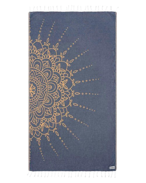 Sand Cloud Turkish Beach Towel - Sand Free - 100% Organic Turkish Cotton Yarn - Quick Dry Towel for Beach, Picnic, Blanket or Bath Towel - As Seen on Shark Tank - Flower Mandala Navy