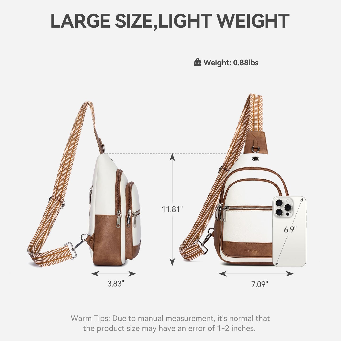 BOSTANTEN 7L Sling Bag For Women CrossBody Bags Large Cross Body Purse Vegan Leather Sling Backpack for Travel Essentials