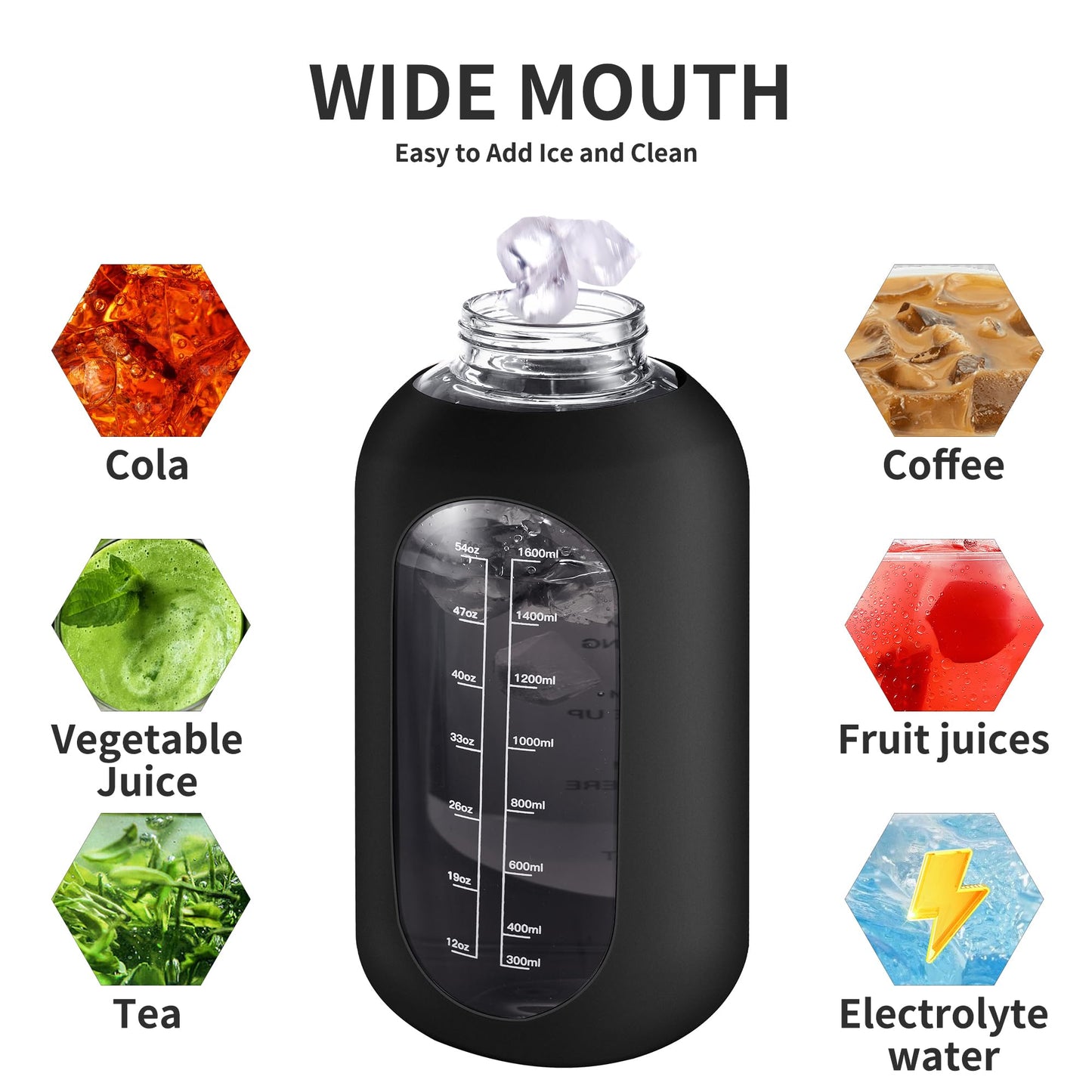 CIVAGO 40 oz Glass Water Bottle with Straw and Handle, Large Sports Motivational Water Bottle Flask with Time Marker and 2 Lids, Leakproof Water Jug Canteen with Silicone Sleeve for Gym, Red