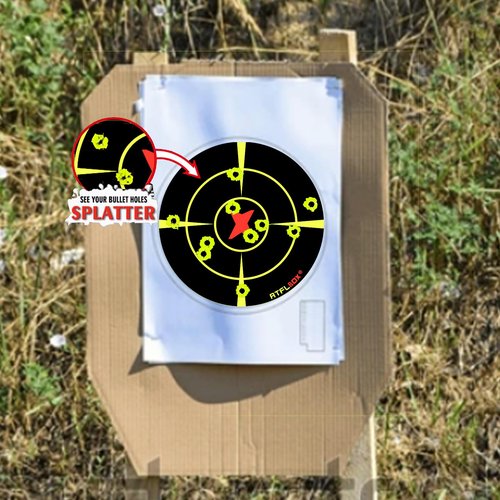 Atflbox Splatter Adhesive 3 inch Bullseye Fluorescent Yellow Shooting Target Stickers, 250 Self Adhesive Target Roll for BB Gun, Pellet Gun, Airsoft, Rifle Indoor and Outdoor Shooting Range