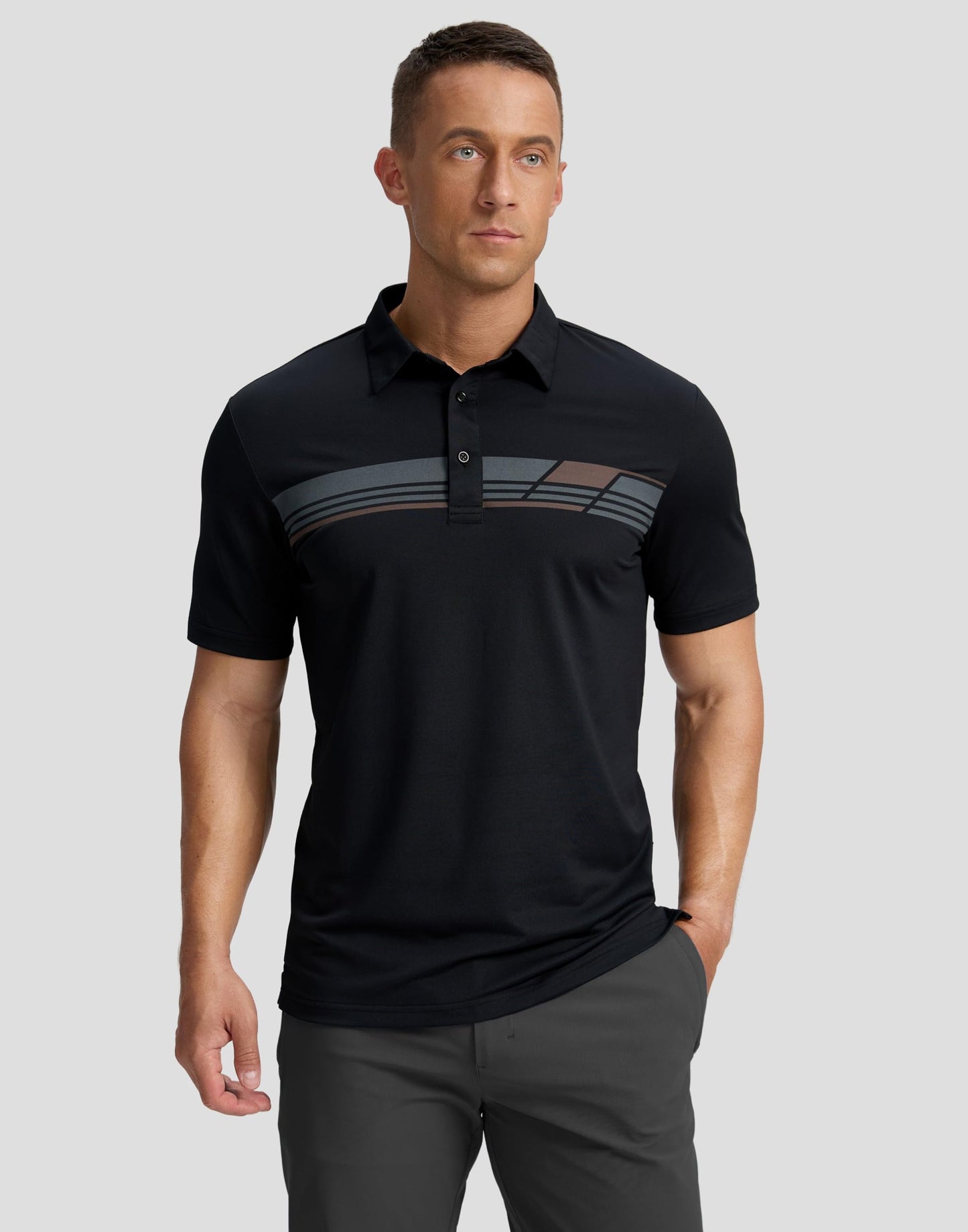 Men's Golf Shirts Dry Fit Moisture Wicking Performance Short Sleeve Collared Polo Shirts for Casual Tennis Bussiness (Black Parallelogram, S)