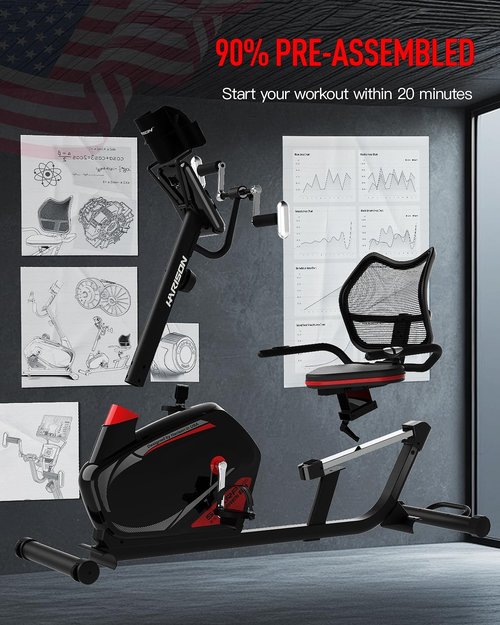 HARISON Semi Commercial Recumbent Exercise Bike with 400 lbs Capacity, Magnetic Recumbent bike for Adult and Seniors, Recumbent Stationary bike for Home with Smart Bluetooth App, 2 in 1 LCD Monitor and Tablet Holder, Heart Rate monitor (HR-B8ARE 90% Pre-a
