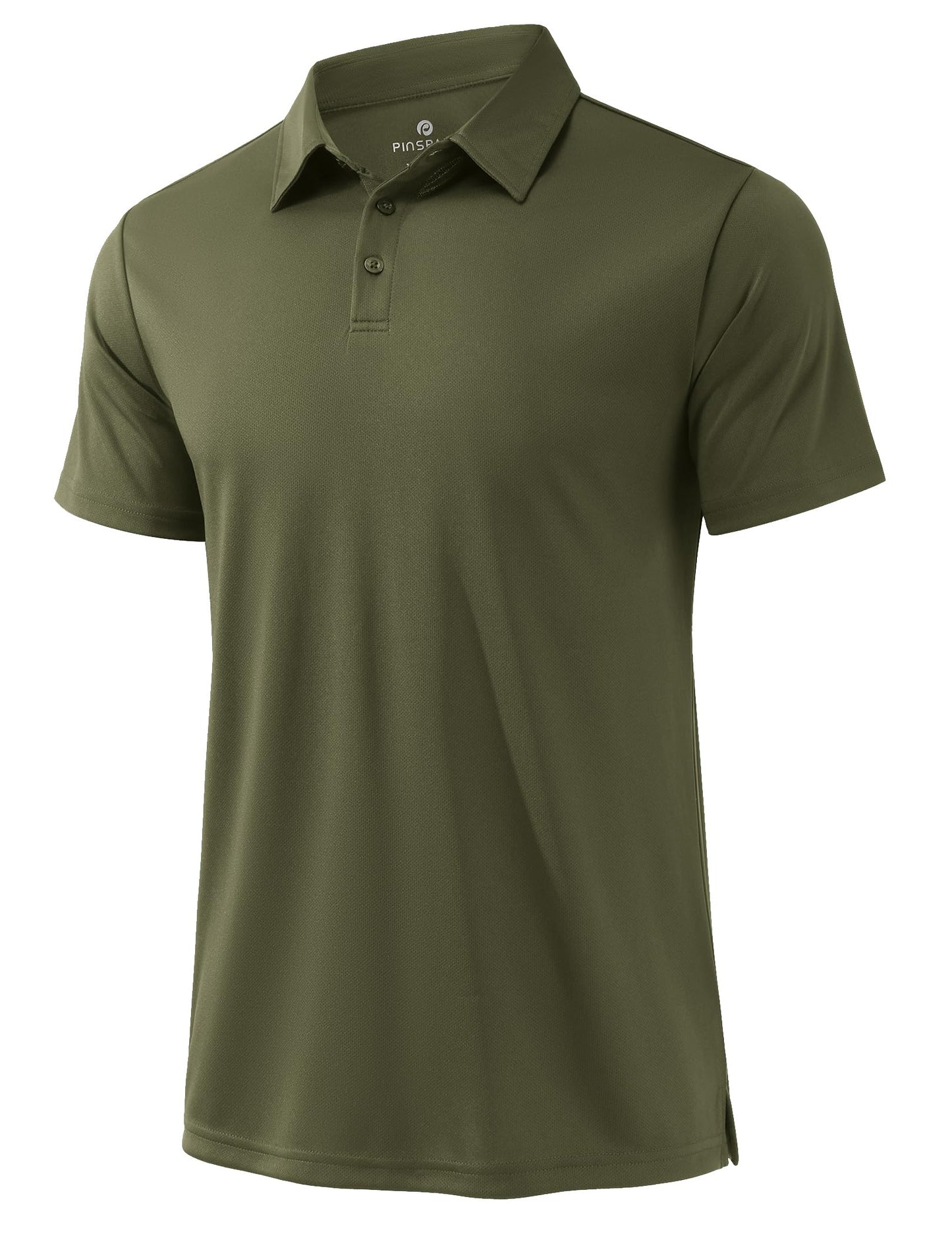PINSPARK Mens Golf Shirt 3 Buttons Quick Dry Polo Shirts for Men Short Sleeve Casual Stylish Collared Polo Shirts Army Green