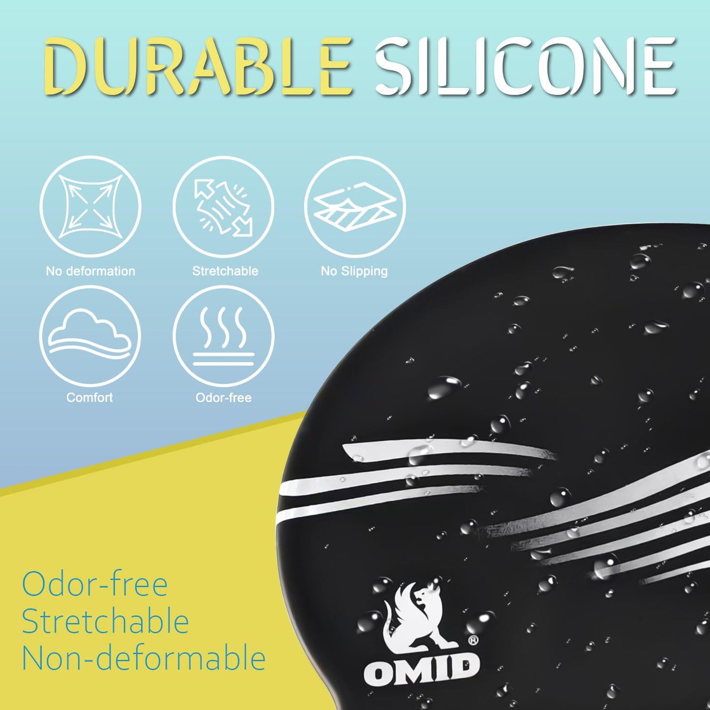 OMID Waterproof Swim Cap for Women with Long Hair - Chemical Resistant Silicone Swimming Cap, UV Protection for Pool Beach, Fits Dreadlocks and Thick Hair (Black)