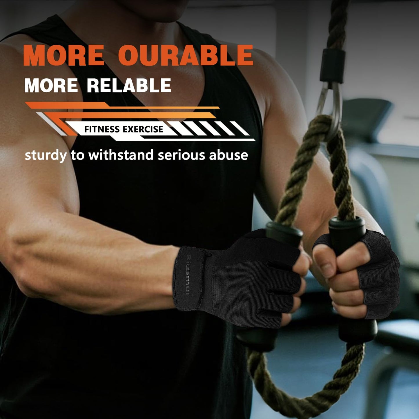 Rioomui Gym Gloves for Men,Lightweight Breathable Workout Gloves Women with Excellent Grip and Snug fit for Weight Lifting, Gym,Training, Crosstraining, Pull ups, Fitness-Black-XL